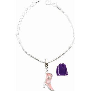 Pink Female Cowboy Cowgirl Boot Snake Chain Charm Bracelet